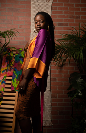 side view of model in robe