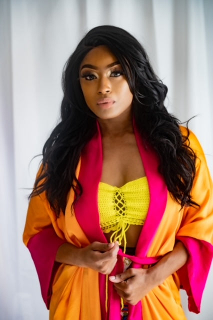 close up of model in robe