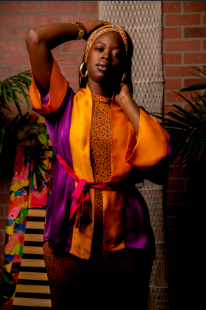 close up of model in robe